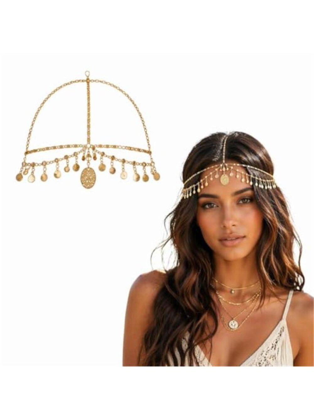 Gold Headpiece - Alloy Rhinestone Egyptian Forehead Chain Jewelry